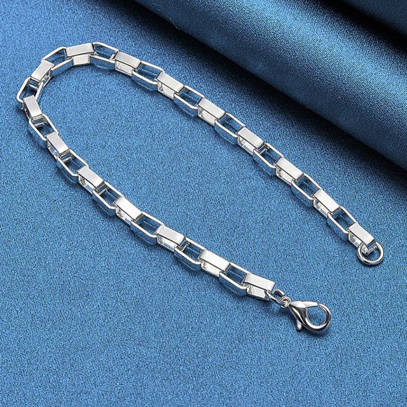 Stunning 4mm Wide Long Box Bracelet Stamped .925 Solid Sterling Silver - Picture 3 of 10